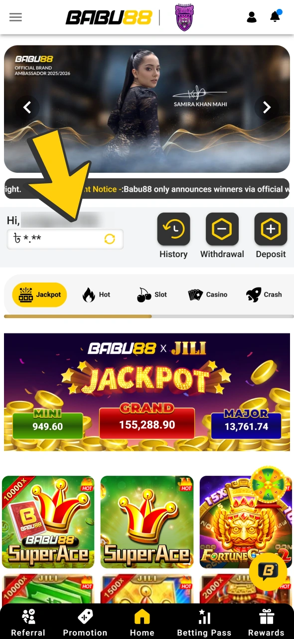 Go to Babu88 main page to see your updated balance.