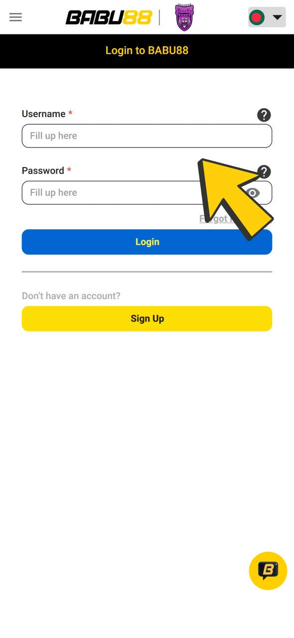 Log in to your Babu88 account to make a deposit.