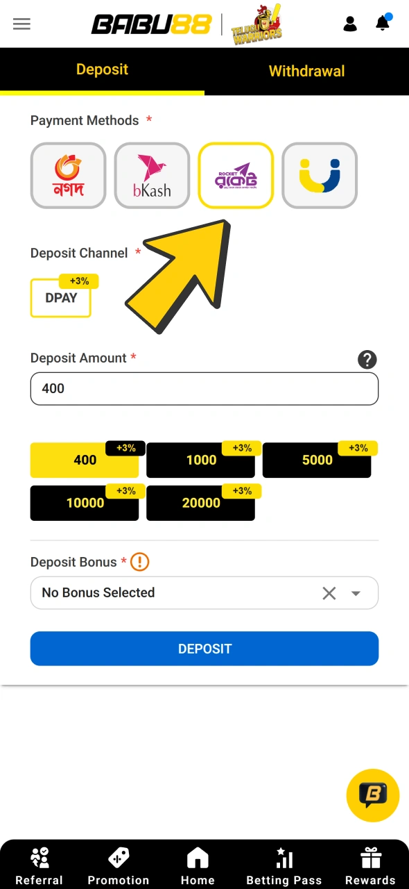 Choose payment option provided by Babu88.