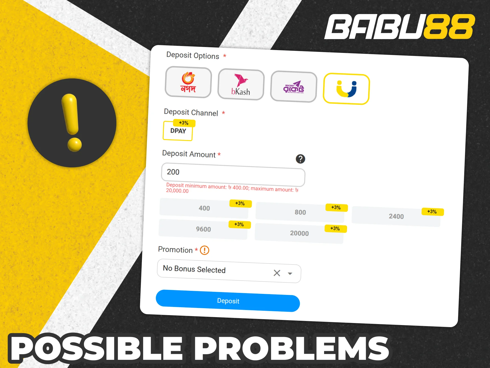 Read about possible Babu88 deposit problems and how to solve them.