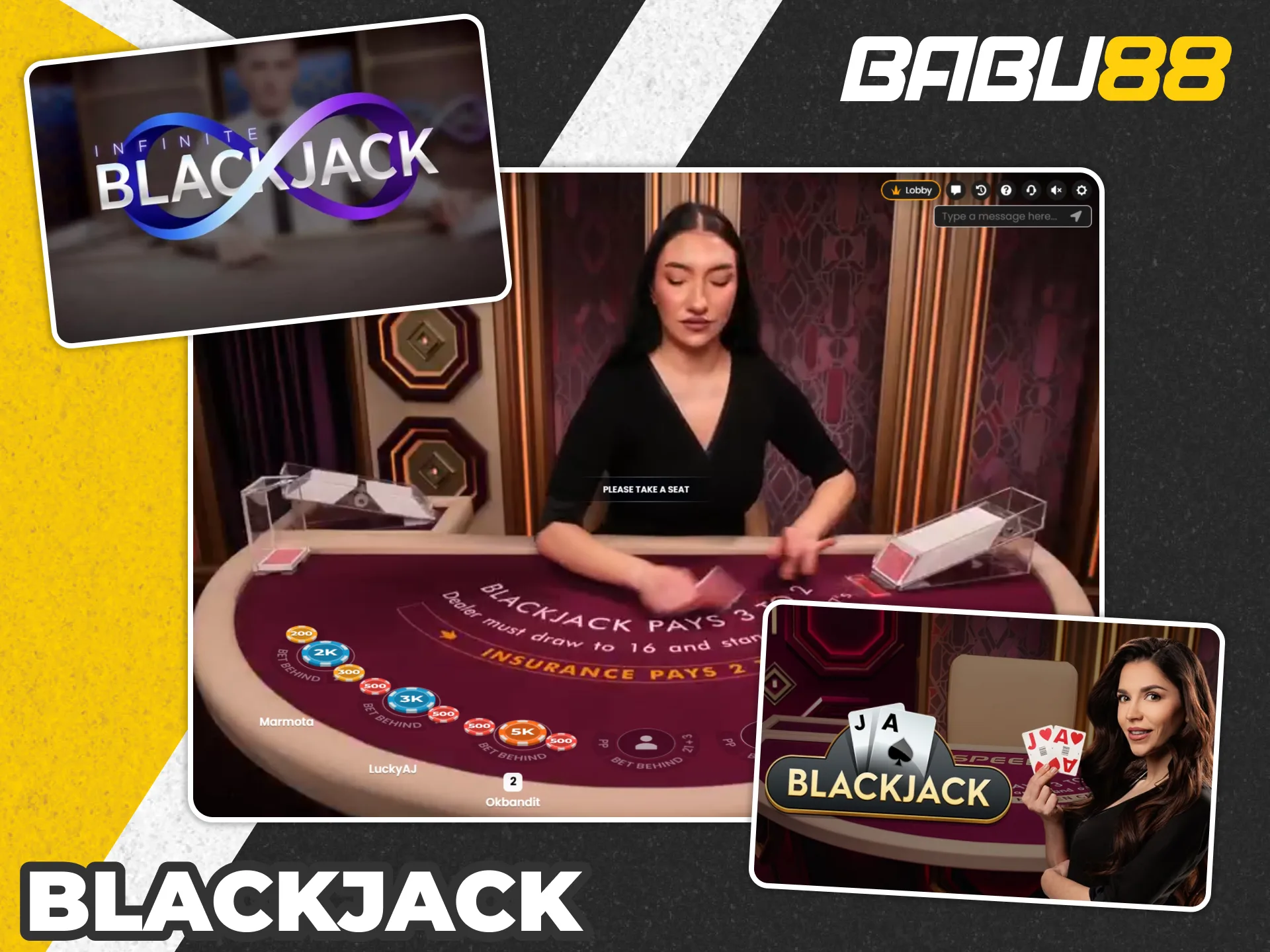 Play blackjack live casino games and win big at Babu88.