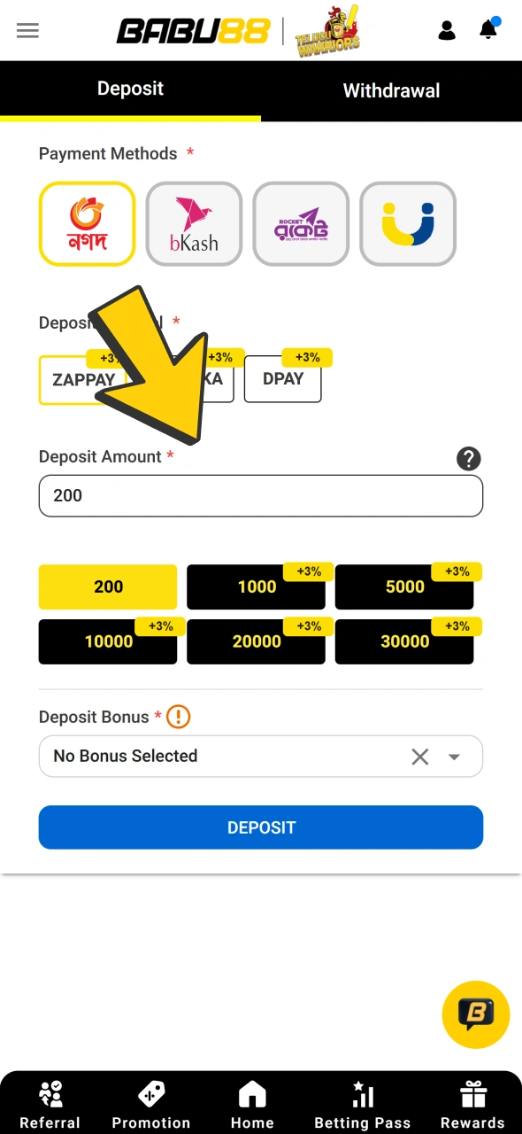 Top up your account to start playing Babu88 live casino games.