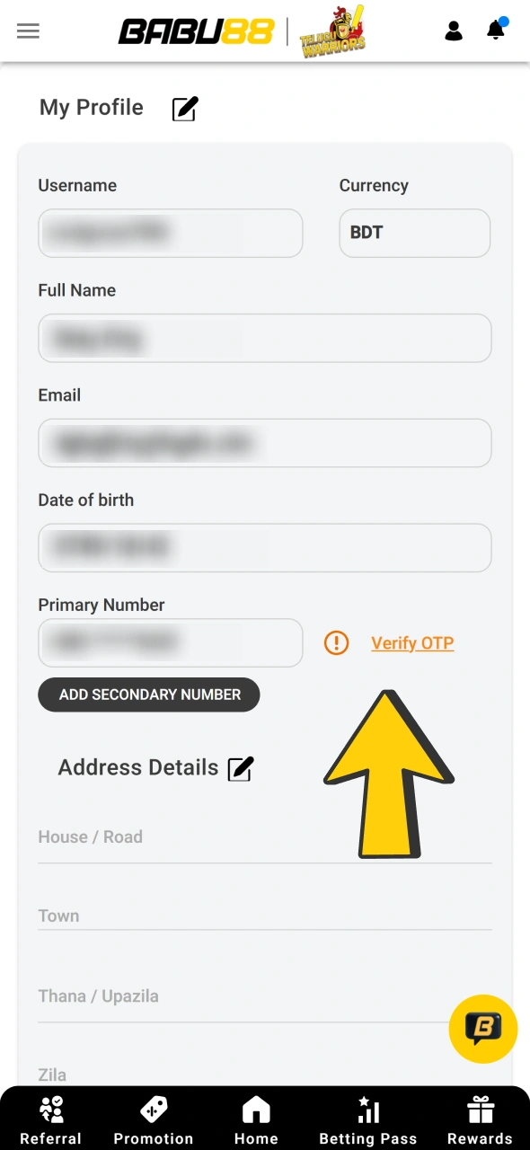 Verify your Babu88 account to withdraw live game winnings later.