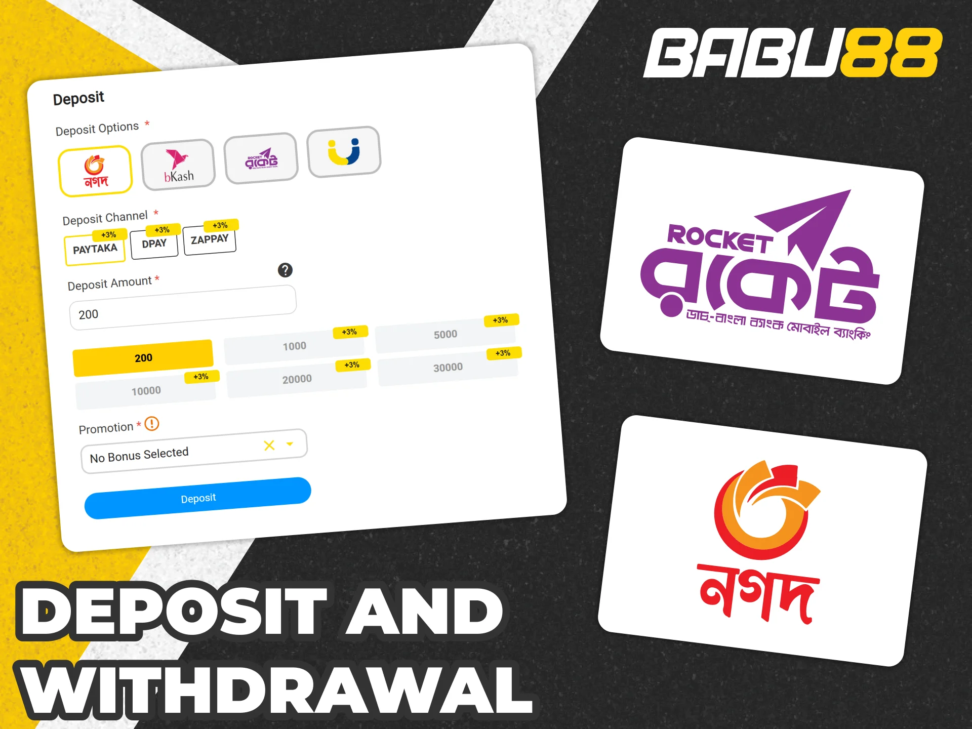 Deposit and withdraw funds with those payment methods at Babu88.