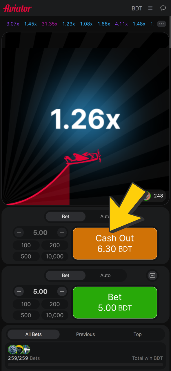 Click orange button before plane fly away at Babu88 Aviator and win.