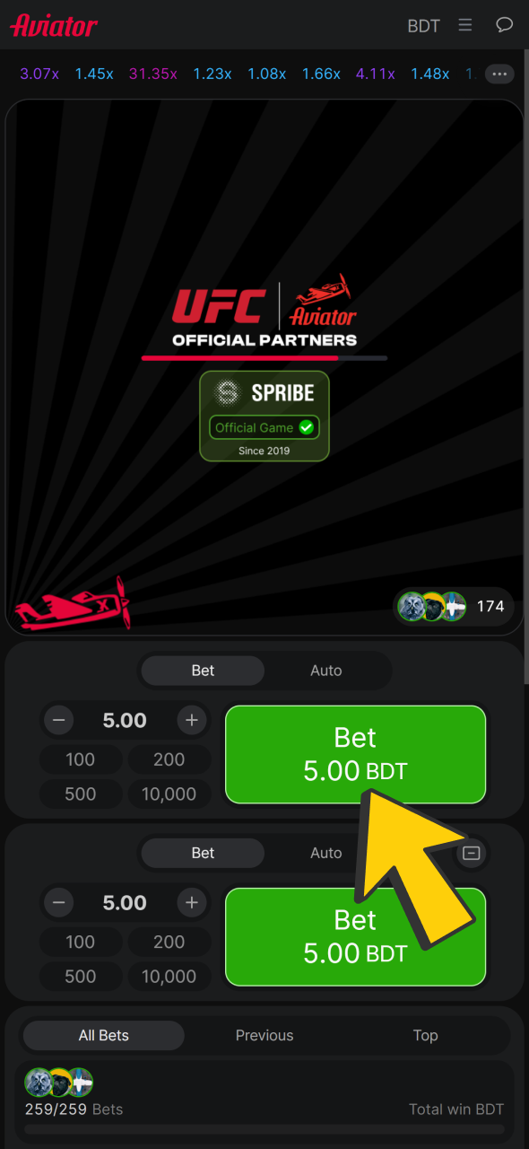 Insert your bet amount for the round and start playing Aviator at Babu88.