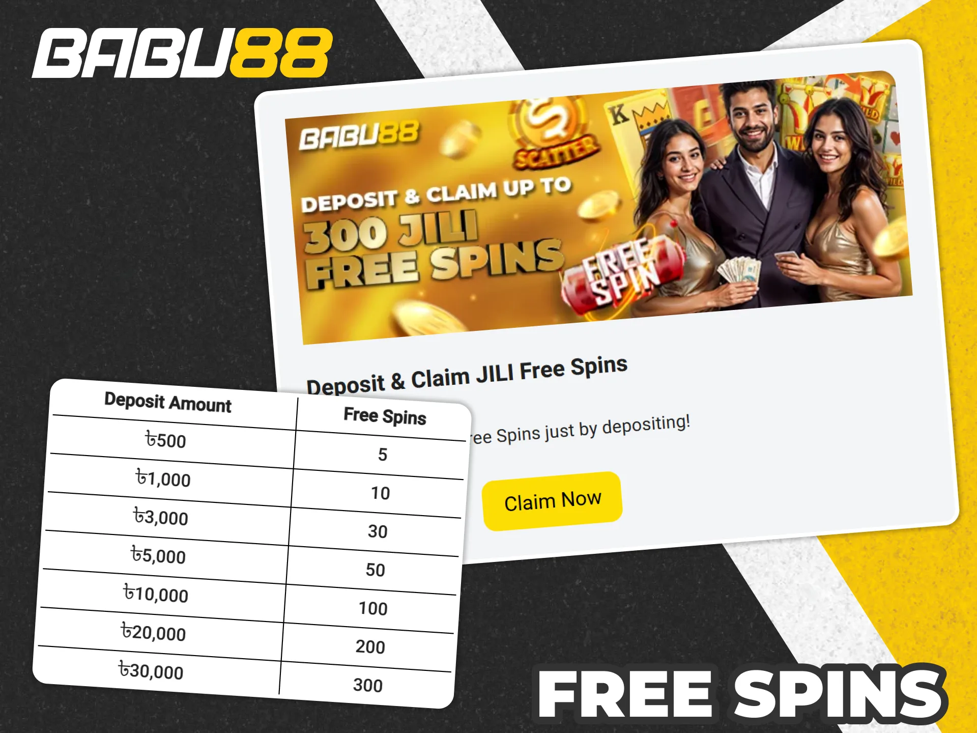 Enjoy free spins bonus for selected slot games at Babu88.