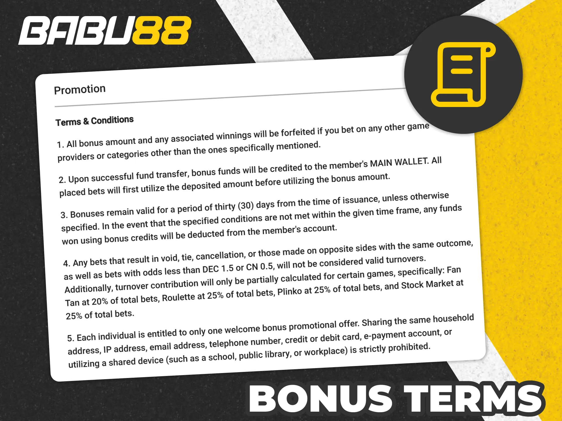 Follow Babu88 bonus terms to get bonus fully and dont miss any benefit.