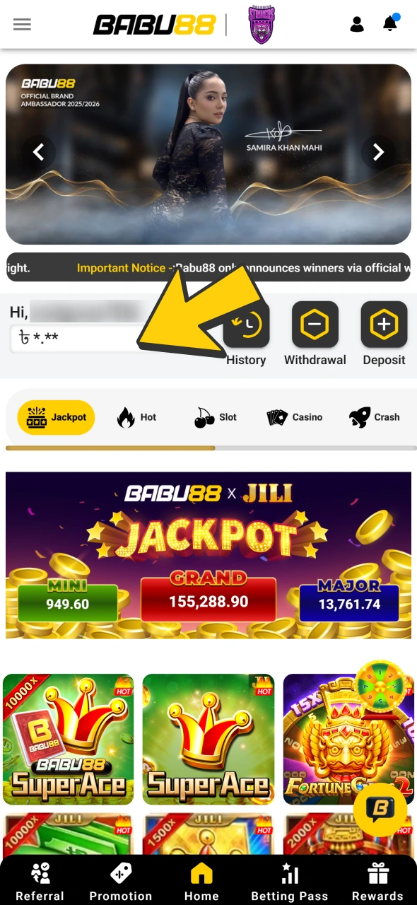 Go to Babu88 main page to see new bonused balance.