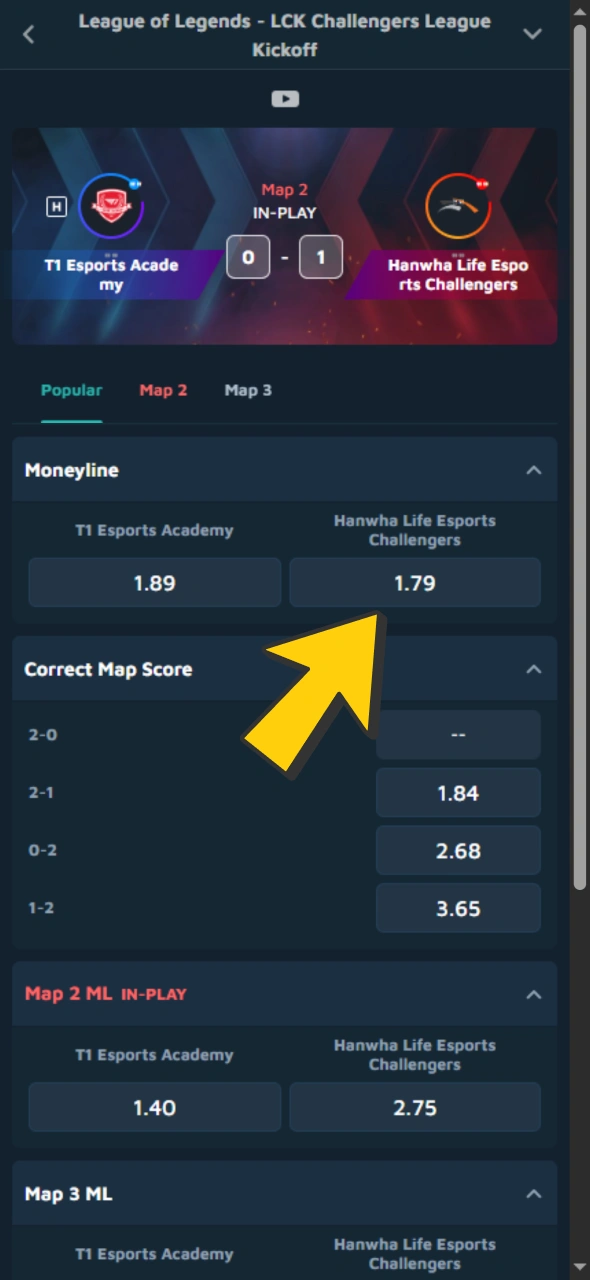 Find esports tournament and place bet at Babu88 sportsbook.