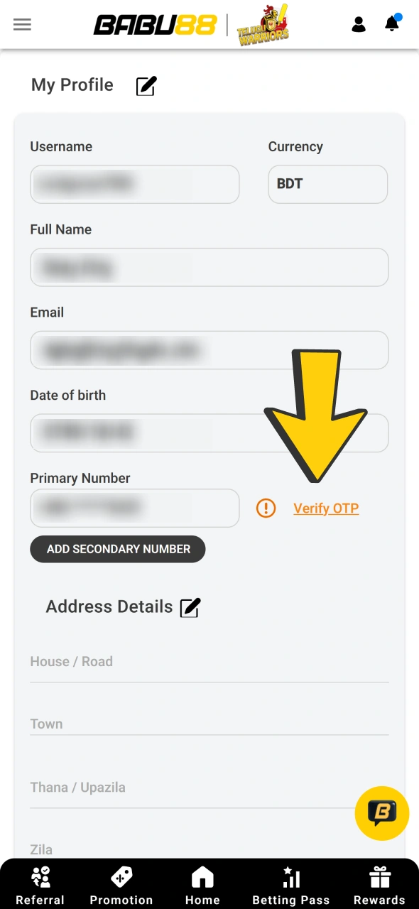Verify your Baby88 account phone number or email.