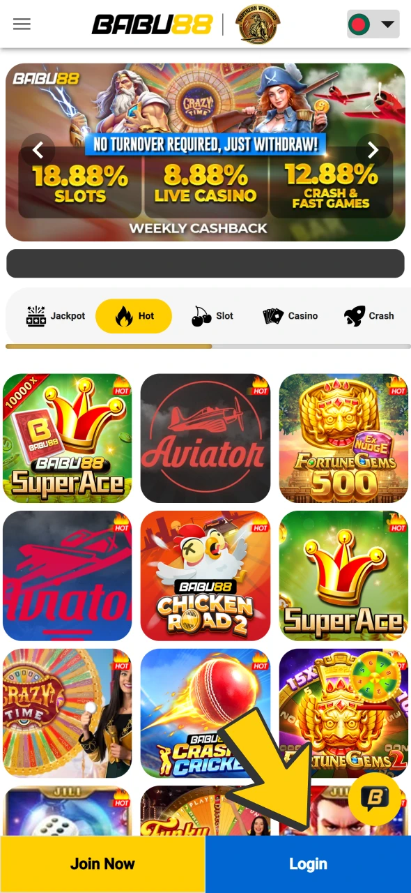 Click on login button on bottom of Babu88 website.