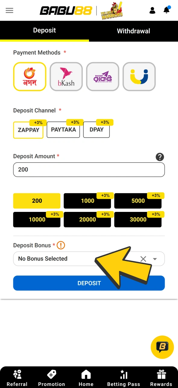 Make a deposit in few taps and play slots online at Babu88 casino.