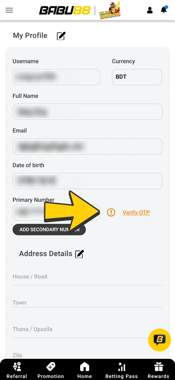 Confirm phone number or email at your Babu88 account.