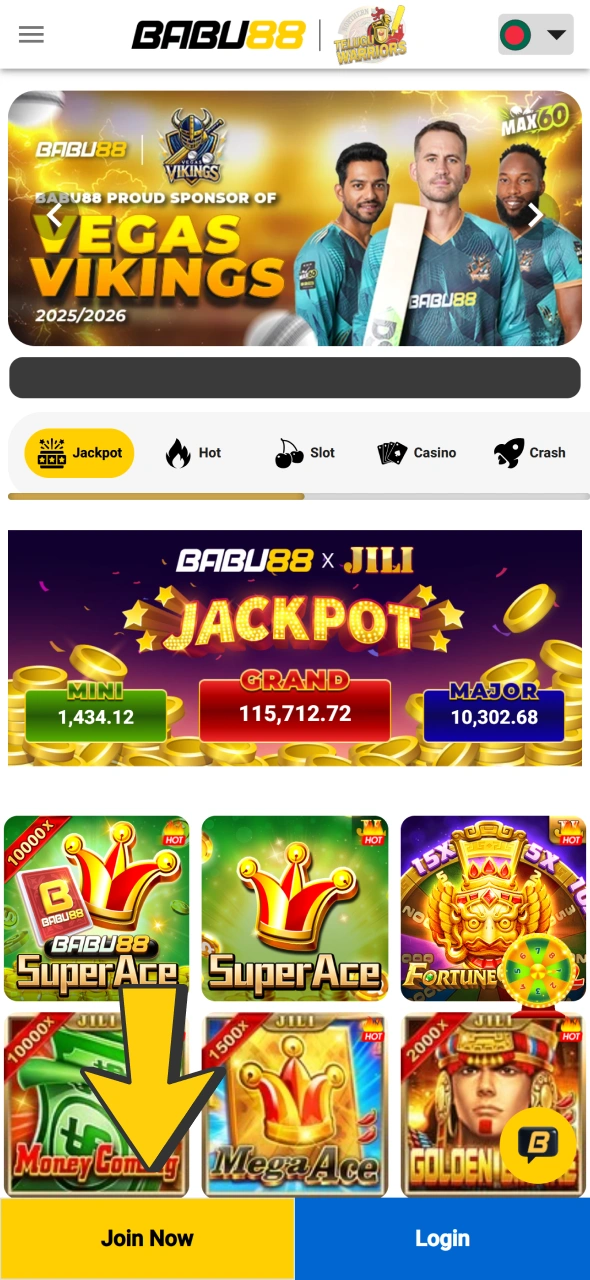 Click on join button at the bottom of Babu88 main page.