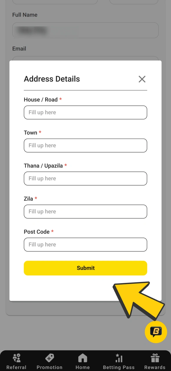 Fill address information at your Babu88 account.