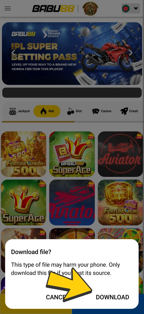 Agree to download Babu88 APK file on your android.