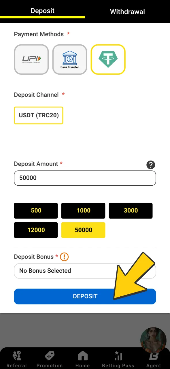 Deposit funds securely using local Bangladeshi payment methods to start wagering.