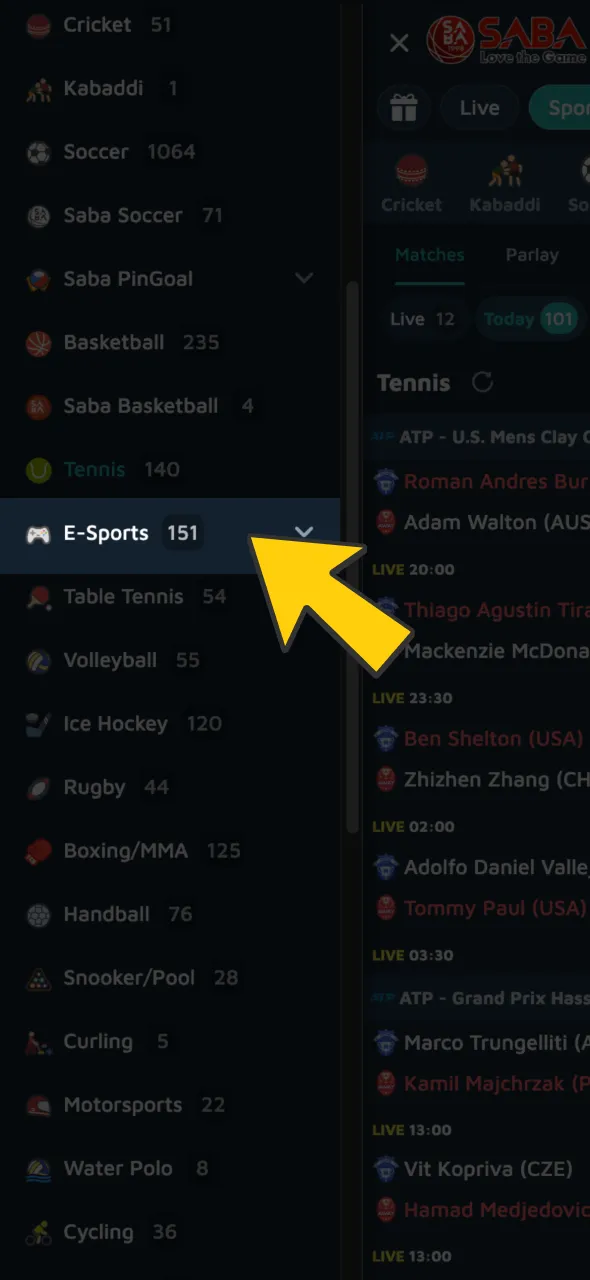 Navigate to the eSports section to find the latest CS2 events on Babu88.