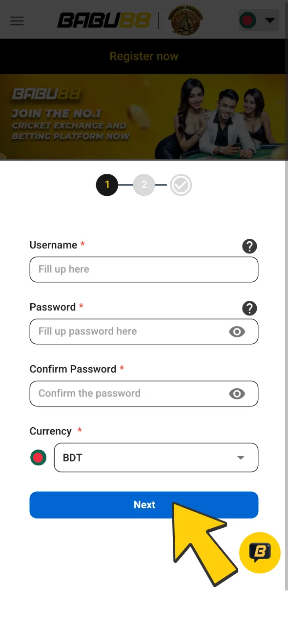 Complete the registration process to access the Babu88 eSports platform.