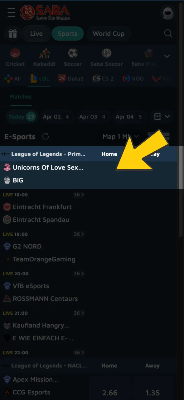 Choose your bet type for any League of Legends match on Babu88.