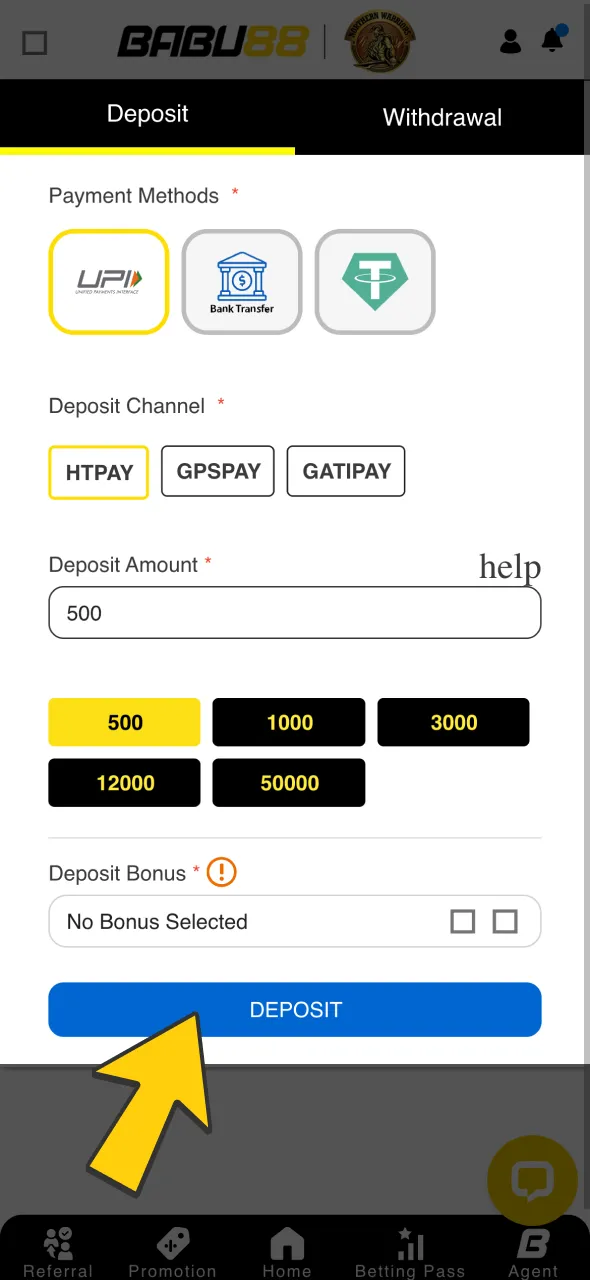 Make your first deposit to fund your League of Legends bets on Babu88.