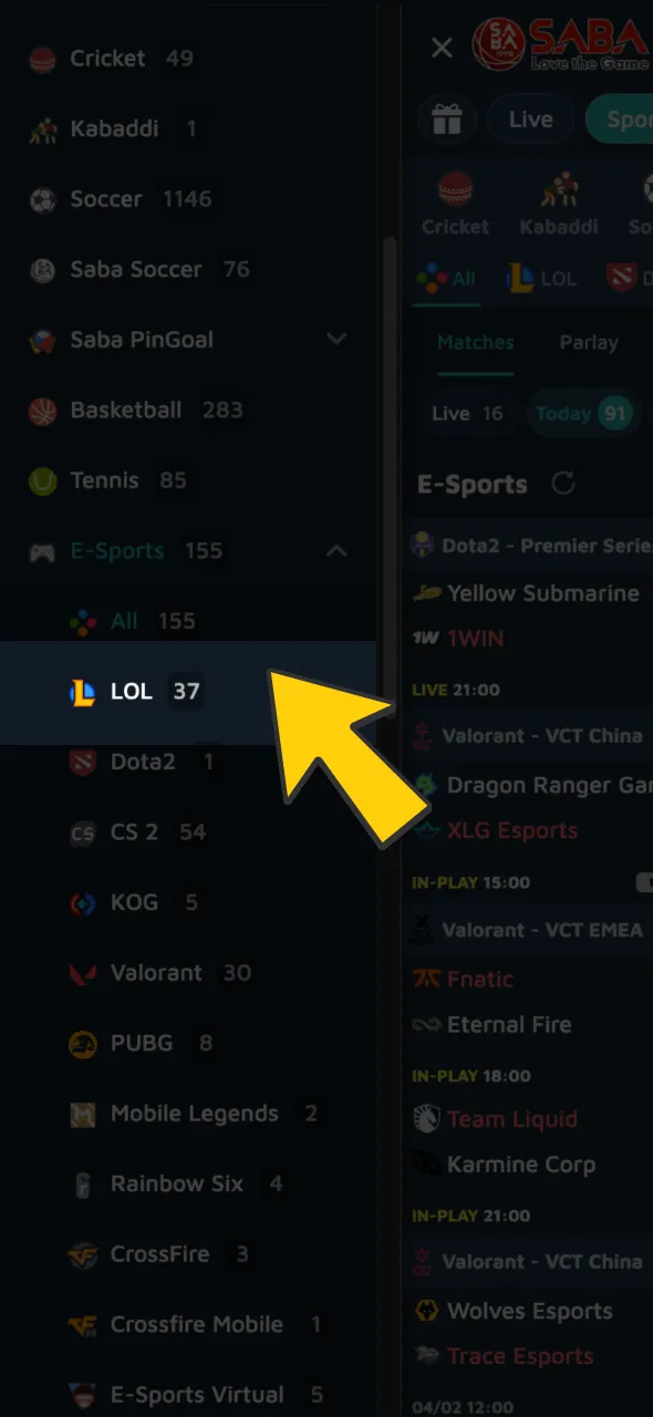 Find League of Legends markets easily in the Babu88 esports section.