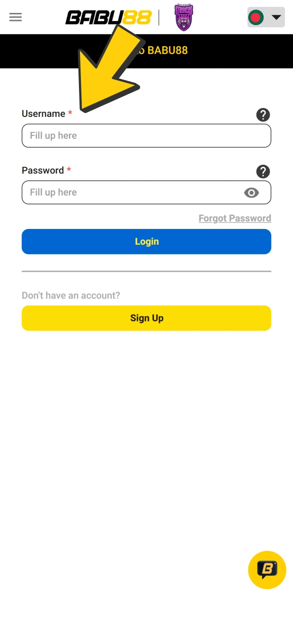 Fill up login form to enter your Babu88 account.