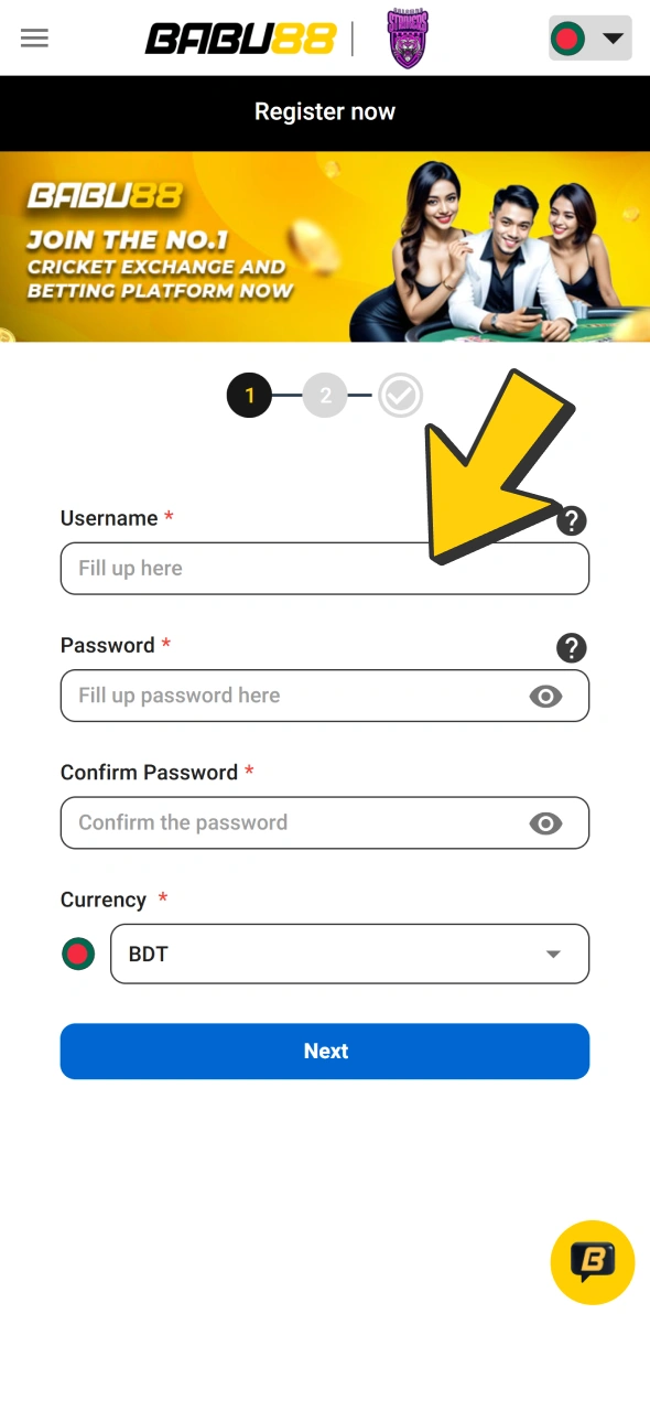 Fill up both registration forms to create Babu88 account.