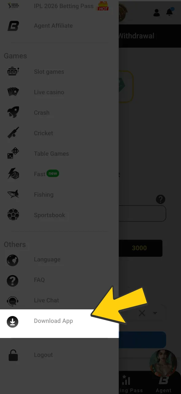 Tap the download app button at the top of the homepage for quick access.